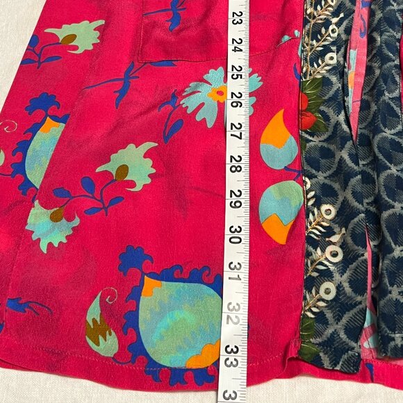 Benares Pink Boho Floral Kimono Jacket M Open Front Duster Robe Mixed Print - Picture 8 of 8